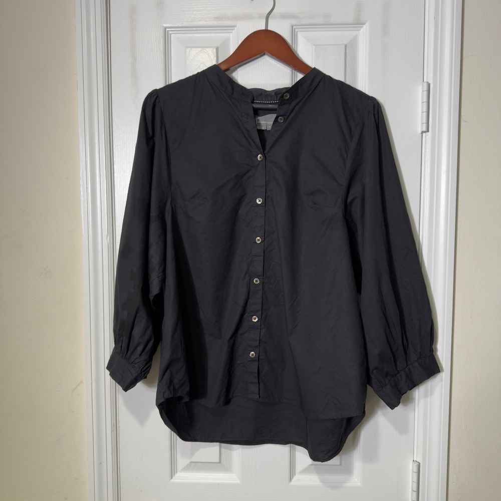 Anthropologie Black Poplin Button Front Blouse XL